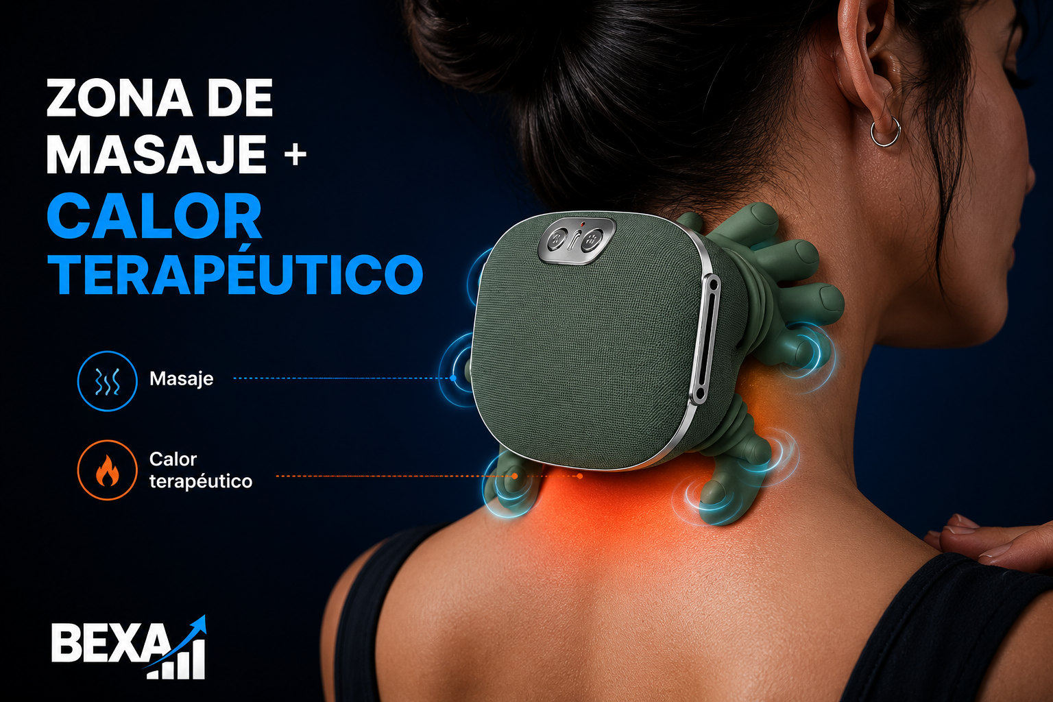 Zona de masaje y zona de calor terap&eacute;utico de Manitos sobre la cervical